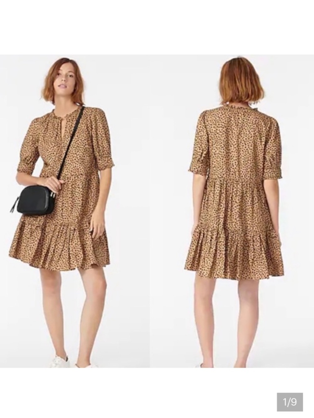 J Crew Ruffleneck tiered popover dress in leopard dot